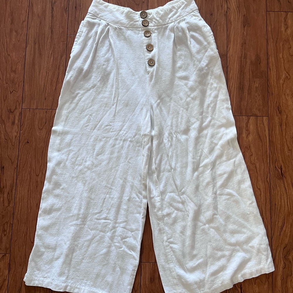 Stradivarius White Linen Pants